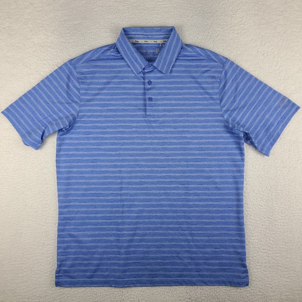 Walter Hagen Polo Shirt Mens Large Blue Striped Performance Majors 11 Golf *
